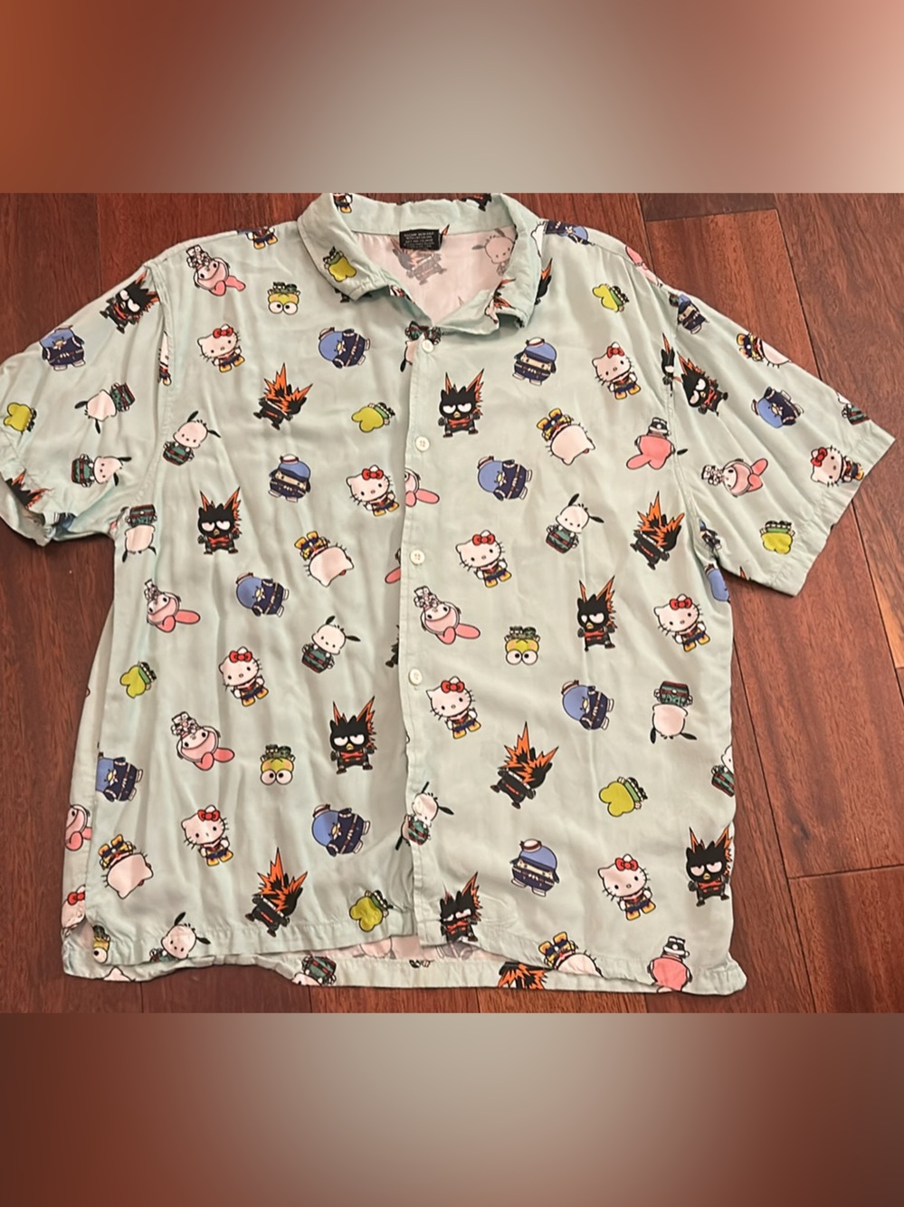 Casual Mint Green-Button-Down Shirt hello kitty & my hero academia